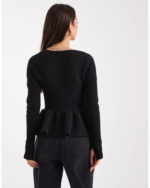 ASOS Black Structured Peplum Hem Top