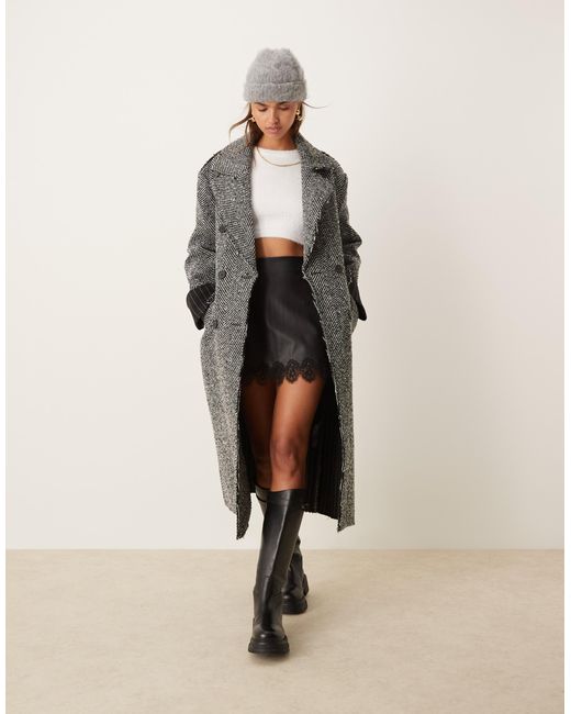 ASOS Natural – verstärkter dad-mantel aus hochwertigem material mit fischgrätmuster