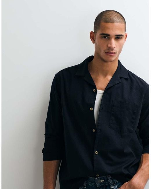 ASOS Blue Co-ord Relaxed Revere Shirt With Linen for men