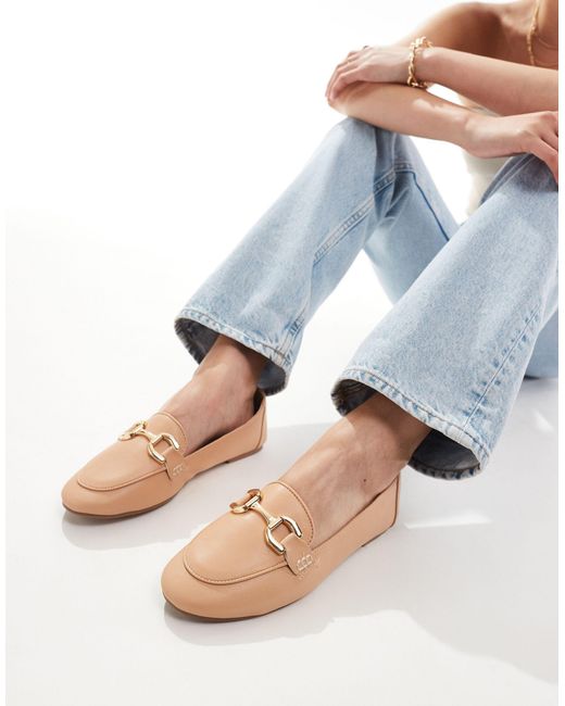 London Rebel Natural Snaffle Trim Pointed Flat Shoes