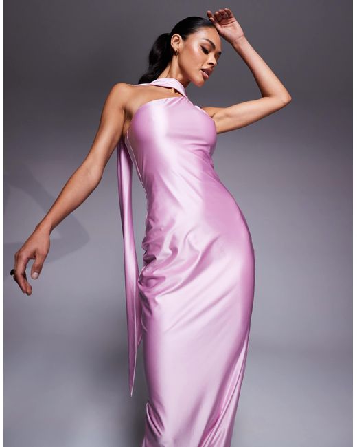 Oh Polly Purple Sheril Scarf Neck Maxi Dress