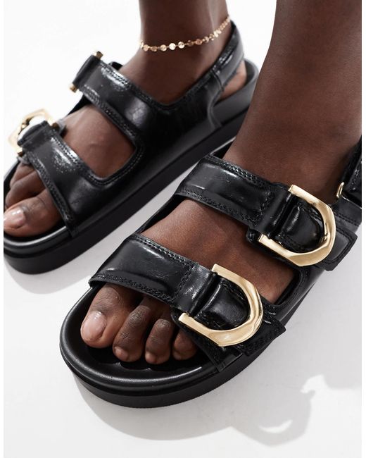 Stradivarius Black Wide Fit Chunky Flat Sandal