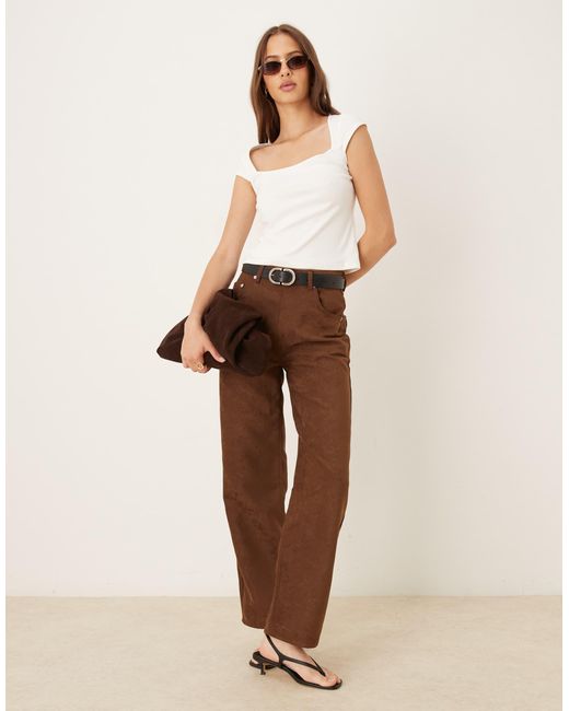 Mango Brown Square Neck T-shirt