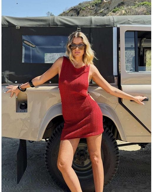 NA-KD Red X Audrey Afonso Crochet Knitted Mini Dress