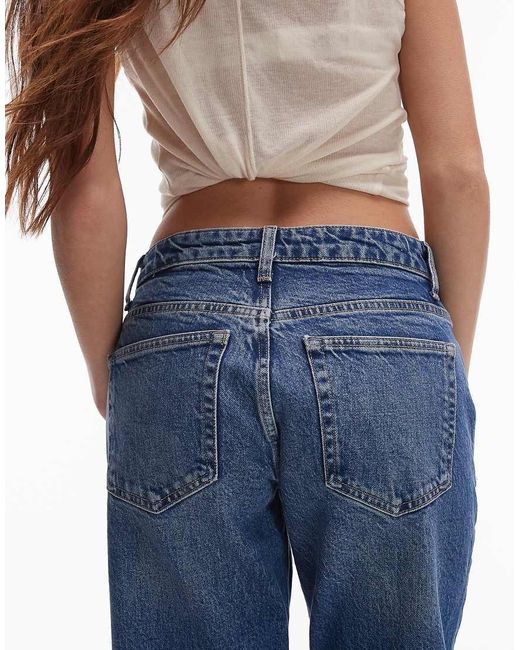 TOPSHOP Blue Mid Rise Straight Cropped Jean With Raw Hems