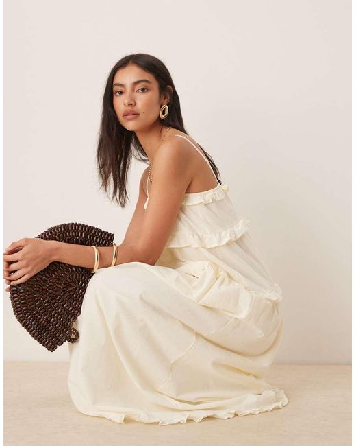 ASOS Babydoll Maxi Jurk Van Katoen En Afwerking En Inzetstukken in het Natural
