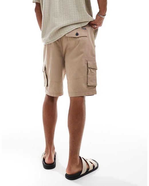 Threadbare Natural Cotton Twill Longline Cargo Shorts for men