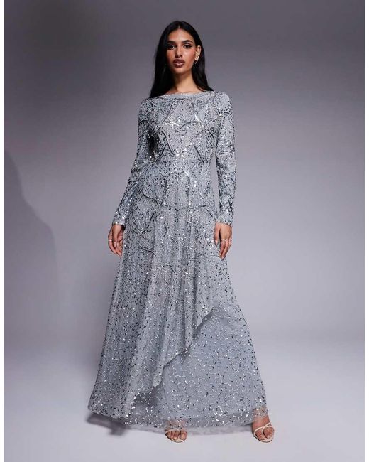Beauut Gray Hanaa Long Sleeve Layered Maxi Dress