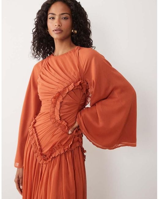 ASOS Crinkle Chiffon Gathered Maxi Dress With Micro Ruffles