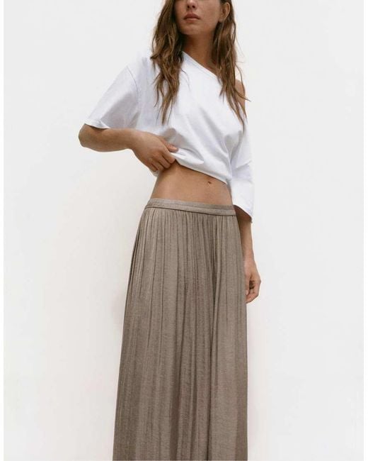 Pull&Bear Natural Satin Wide-leg Trousers