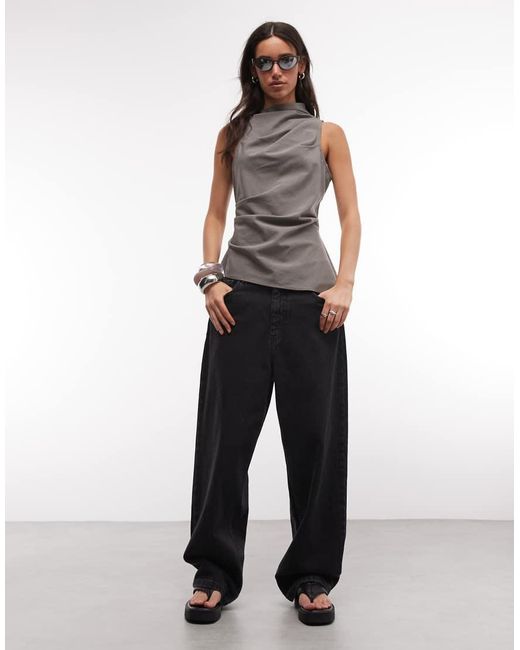 Weekday Gray High Neck Asymmetric Top