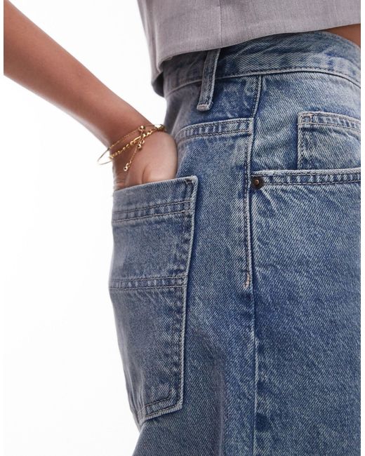 Topshop - jean baggy - moyen délavé TOPSHOP en coloris Blue