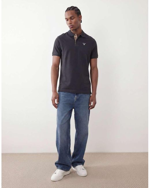Barbour Blue Short Sleeve Tartan Pique Logo Polo Shirt for men