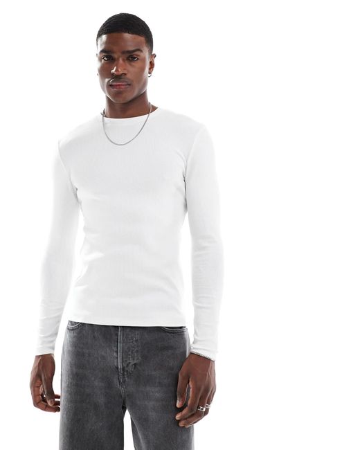 ASOS White Essentials Muscle Fit Long Sleeve T-shirt for men