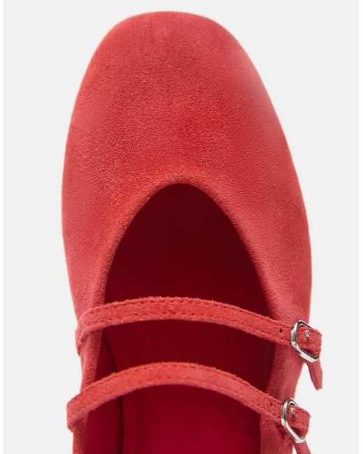 Pull&Bear Red Leather Strap Ballerinas