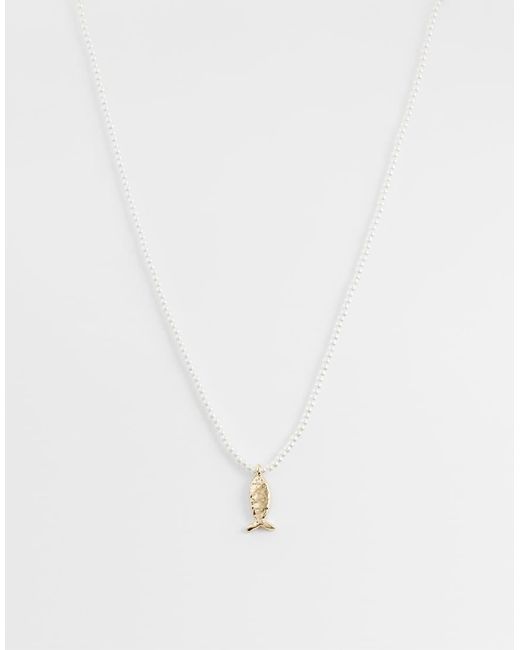 ASOS Natural Asos Design Curve Faux-Pearl Beaded Necklace With Fish Pendant