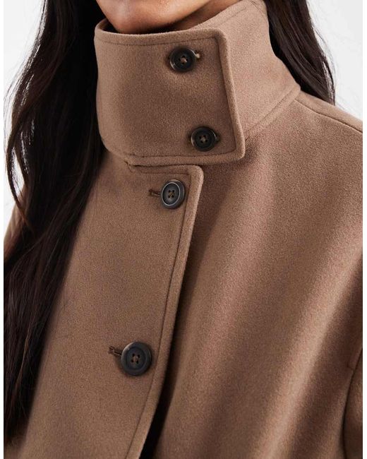 New Look Brown Funnel Neck Button Down Coat