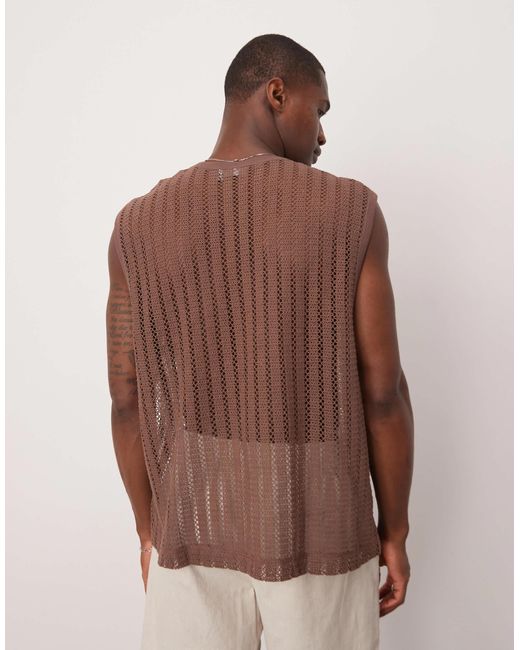 Débardeur oversize coupe carrée en maille crochetée ASOS pour homme en coloris Brown