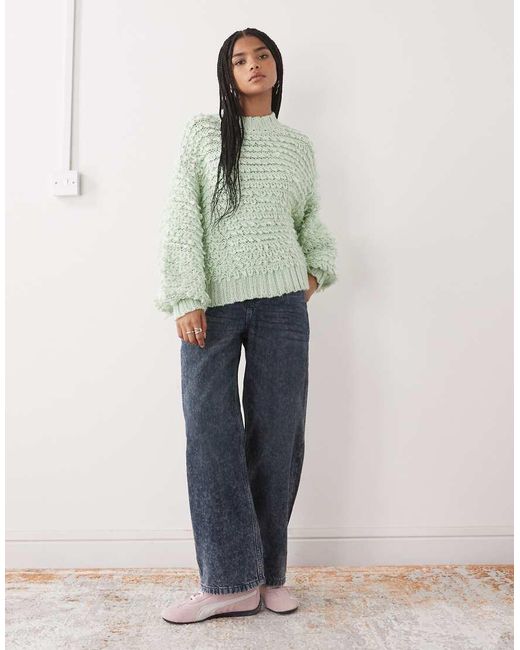 Monki Green Textured Oversized Knitted Jumper