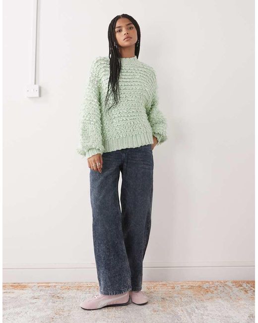 Monki Green Textured Oversized Knitted Jumper