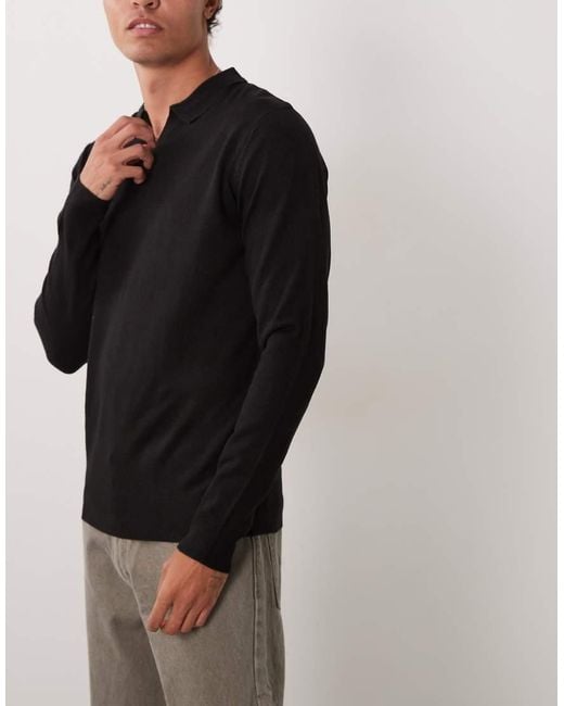 Brave Soul Black 3 Pack Long Sleeve Trophy Neck Polo Shirt for men