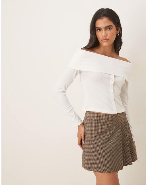 ASOS Natural Off Shoulder Button Down Top