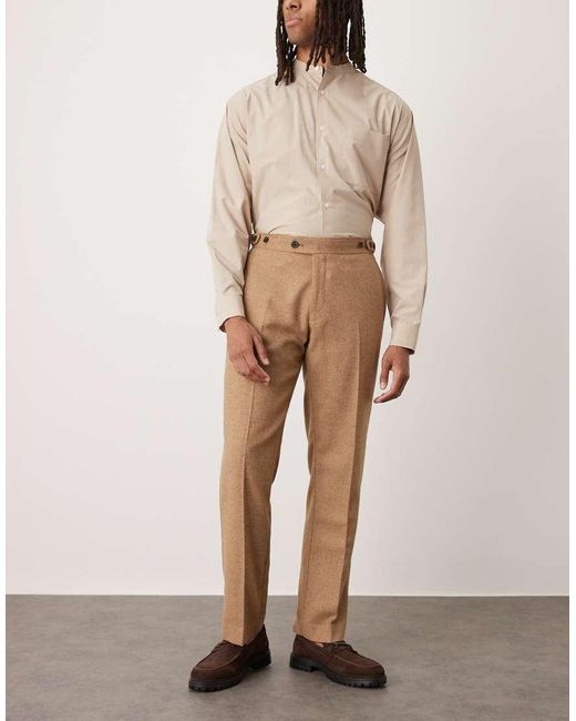 ASOS Natural Smart Straight Leg Wool Blend Trousers for men