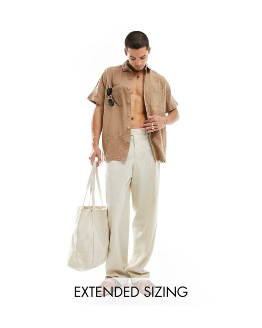 Chemise décontractée en gaze avec col à revers et manches courtes - marron ASOS pour homme en coloris White