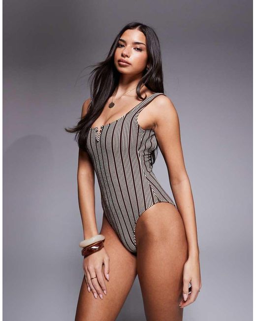 The Frolic Purple Exclusive Textured V Front High Leg Swimsuit