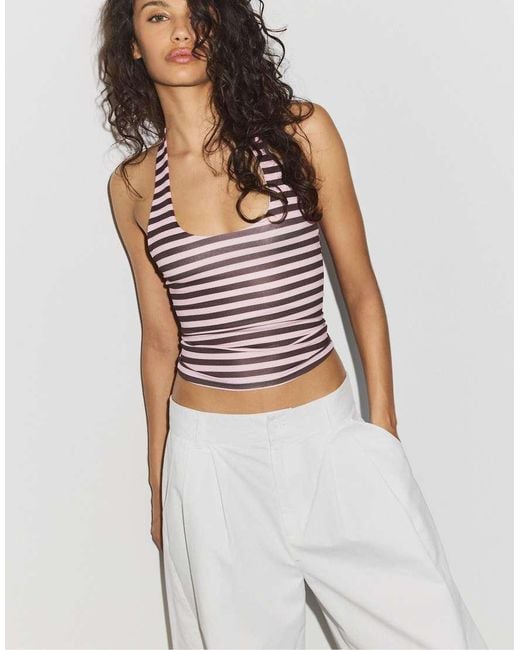 Stradivarius White 100% Cotton Barrel Trousers