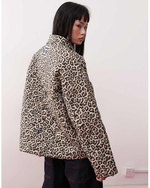 Chaqueta Guateada Con Estampado De Leopardo Y Cremallera De -Marrón Noisy May de color Brown