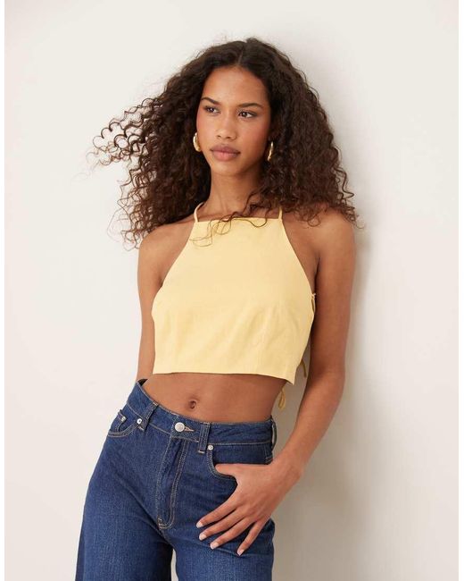 NARRATED Blue Tie Back Detail Crop Top