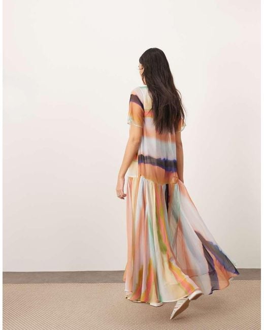 ARRANGE Natural Sheer Chiffon Drop Waist Maxi T-shirt Dress
