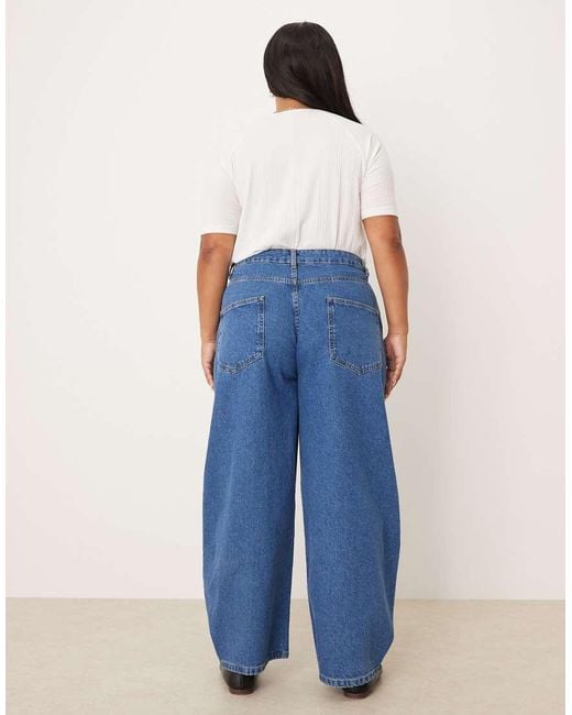 ASOS Blue Asos Design Curve High Waisted Barrel Leg Jeans