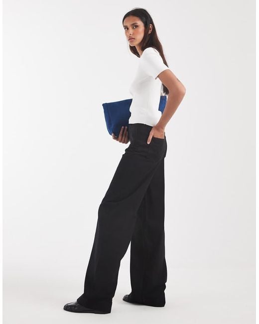 ASOS Blue Asos Design Tall High Rise Wide Leg Jeans With Front Pockets