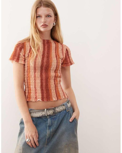 Reclaimed Vintage Orange Shirred Baby Tee With Sunset Stripe