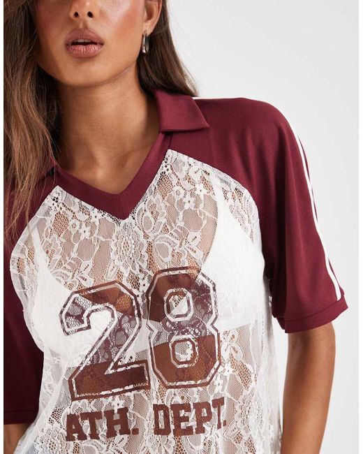 ASOS Red Boxy Cropped Lace Football Shirt