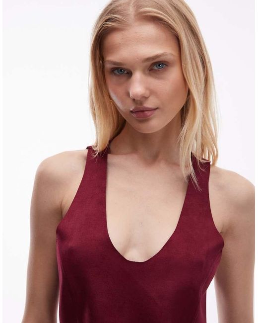 ASOS Red Suede Low Scoop Racer Back Top Co-ord
