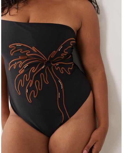 ASOS Multicolor Asos Design Curve Cornelia Bandeau Swimsuit With Embroidery Detail