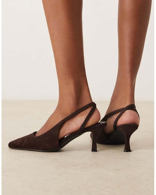 Glamorous Brown Slingback Kitten Heel Shoes