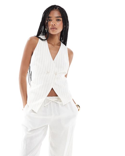 Stradivarius White Open Back Tie Detail Waistcoat