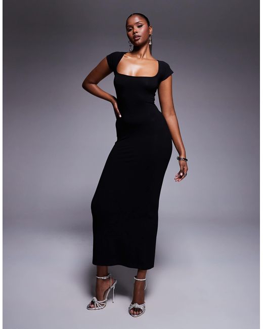 ASOS Blue Wide Scoop Neck Midi Dress With Under Bust Detail And Cap Sleeve