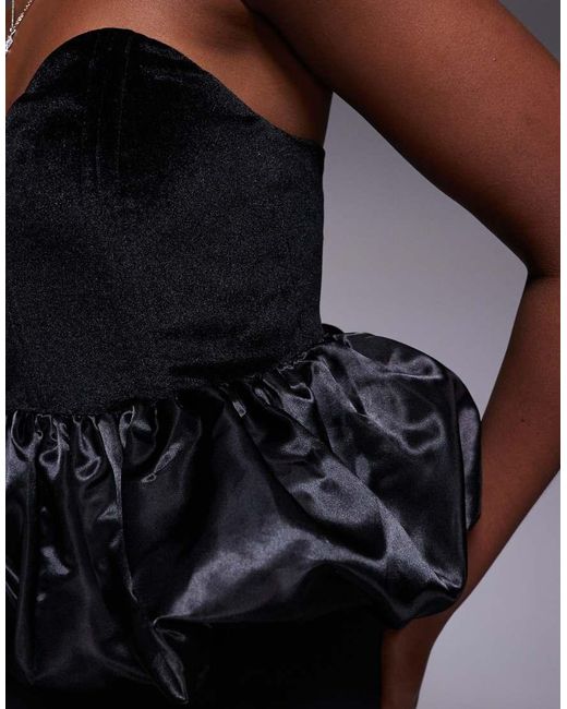 River Island Black Velvet Bandeau Peplum Top