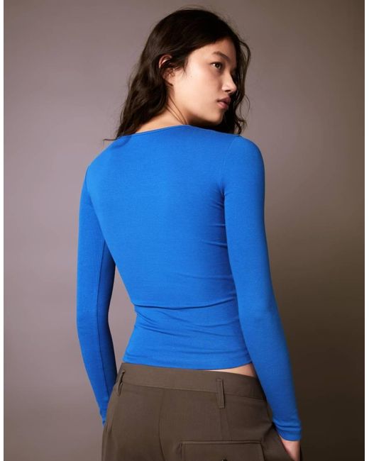 Bershka Blue Long Sleeve Top