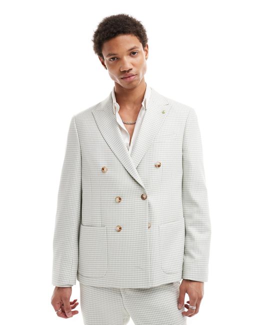 Twisted Tailor – zweireihige anzugjacke mit hahnentrittmuster in White für Herren