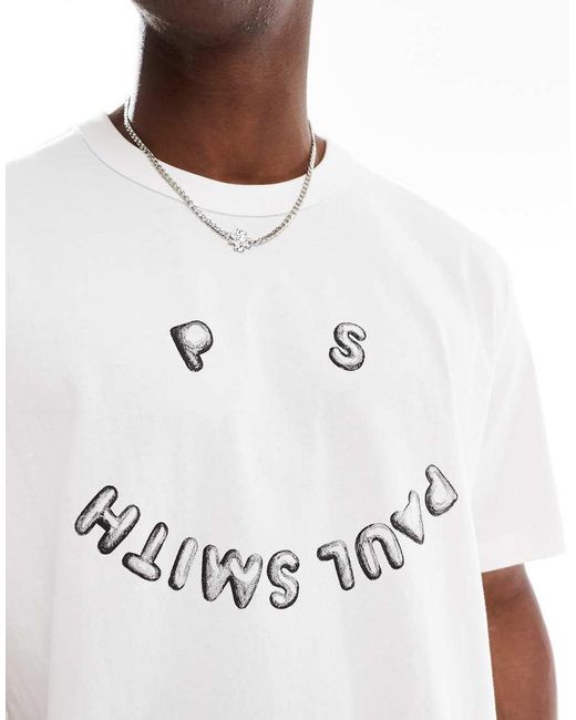 Paul Smith White Regular Fit Happy Print Logo T-Shirt for men