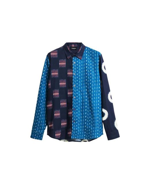 Desigual Blue Patch Printed Shirt for men