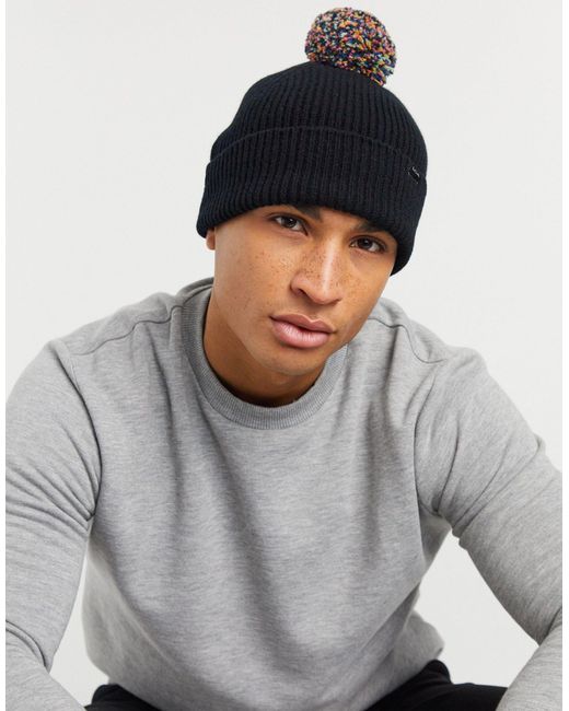 Paul Smith Knitted Wool Bobble Hat in Black for Men | Lyst UK