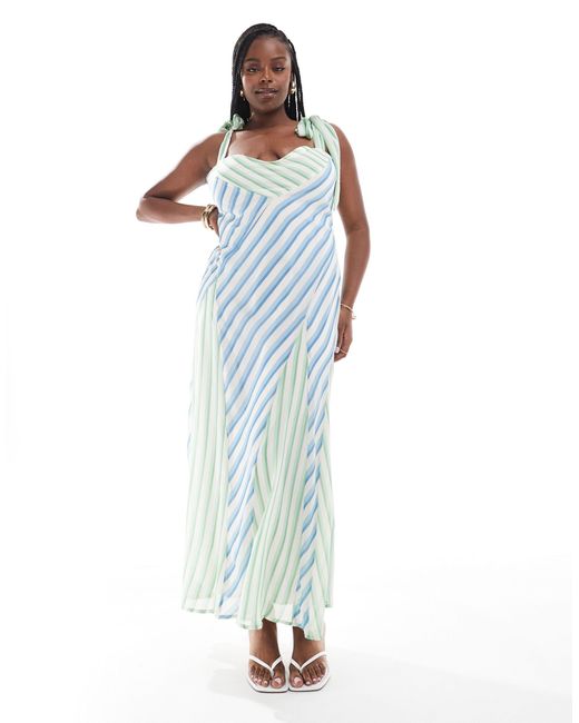 Asos design curve robe mi longue effet coupe cousu avec jupe a godets et rayures variees ASOS en coloris Bleu Lyst