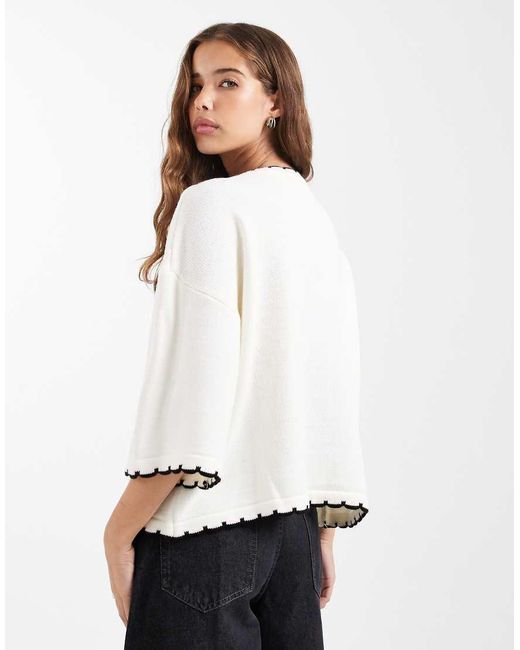 Miss Selfridge White Knitted Blanket Stitch T-shirt